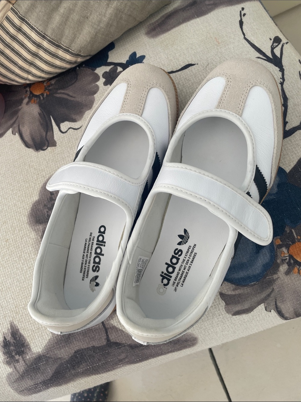 adidas Kids White and Tan Strap Mary Jane Sneakers